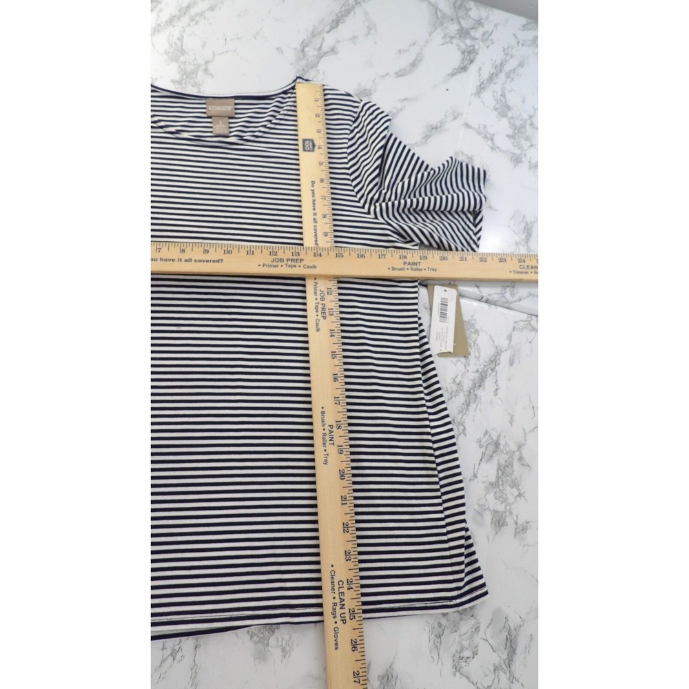 New Chico's Supremely Soft Flutter-Sleeve Mini Striped Blue‎ White Womens 1 US M - Picture 4 of 12